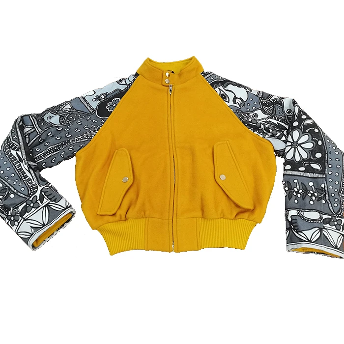 

stocked cheap fashion custom contrast sleeve varsity jacket zip fastening stand collar men motorcycle jacket