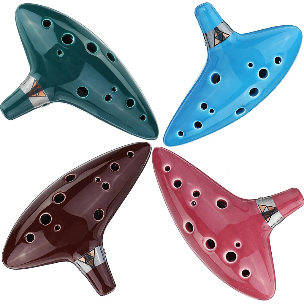

12 Holes Alto C Zelda Ocarina Ceramic Vessel Flute Wind Musical Instrument with Musicbook Lanyard Display Stand for Beginners, Blue/ rose red/ coffee/ dark green(optional)