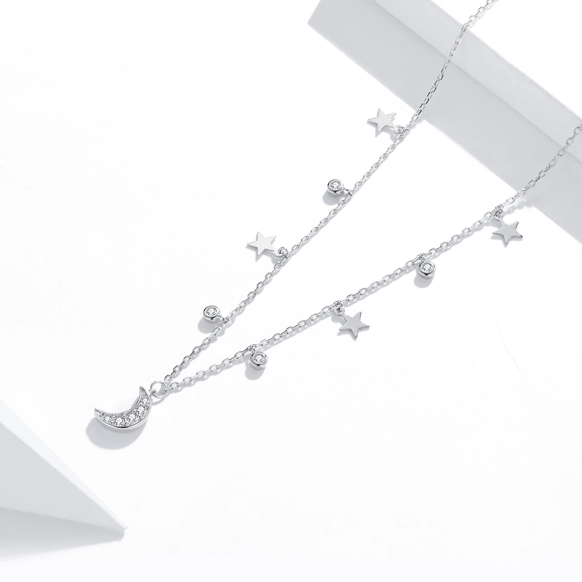 

2020 New Trendy 925 Silver Charms Design Moon And Star Link Chain Necklace