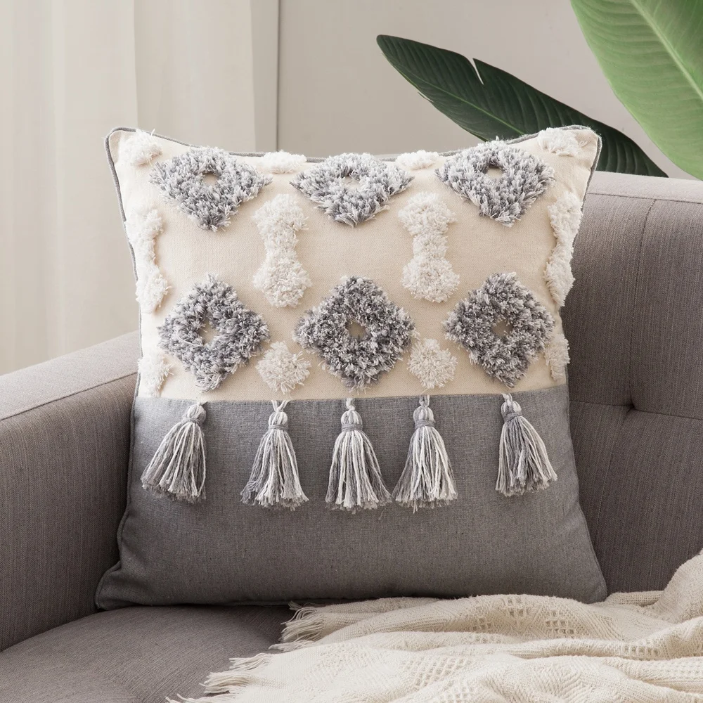 

Luxury Boho Cushion Cover Tufted Tassel Decorative geometric Pillow Covers Embroidery Cushion Covers sofa set amazon dropship