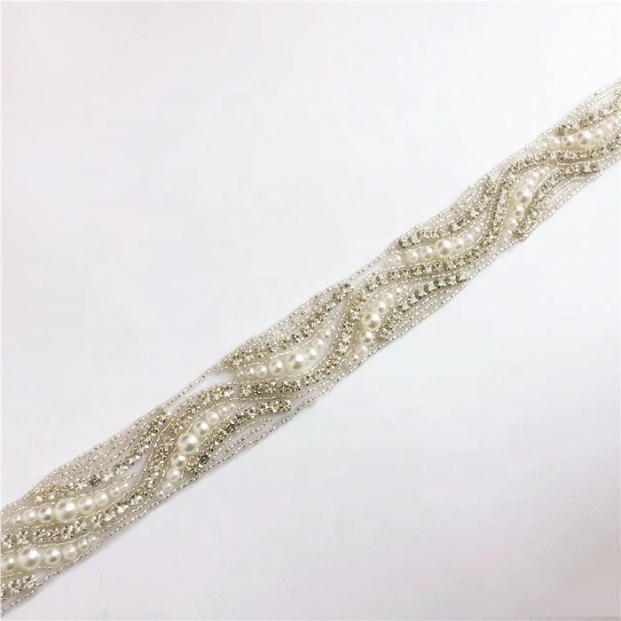 

Manufacture shiny wedding decoration rhinestone collar trim with beads, Silver, gold, cutom colors