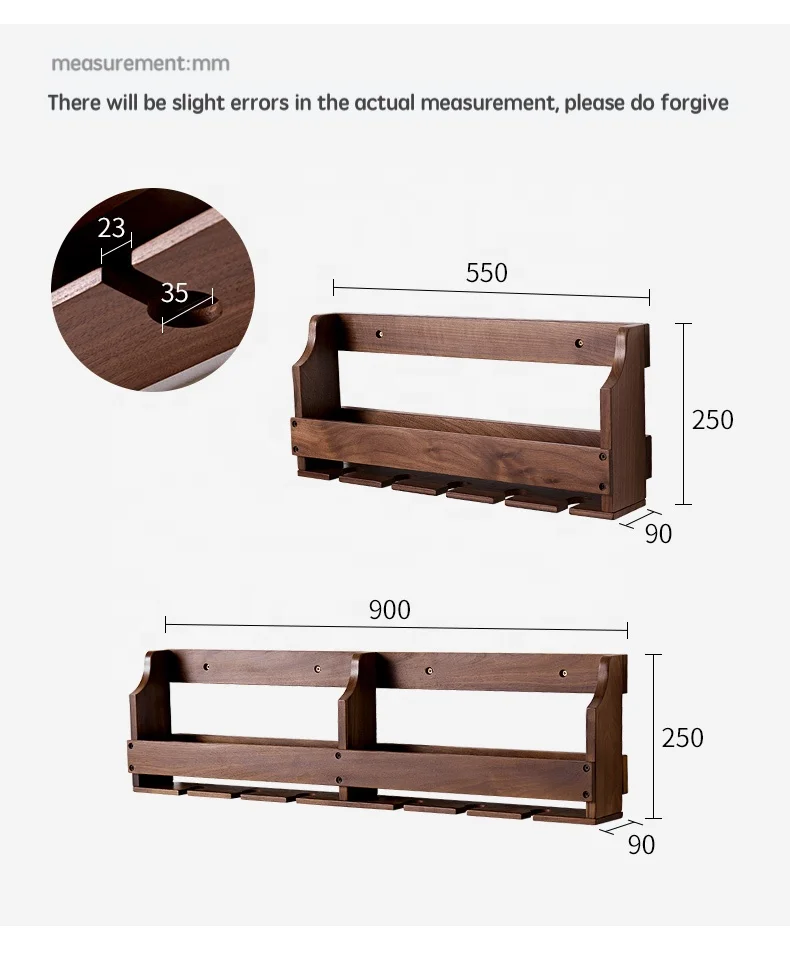 
Walnut Color 6 Bottles Wall-Mounted Wine Rack Bottle and Glass Storage Holder Wooden Wine Bottle Wall Shelves with 5 Hold 
