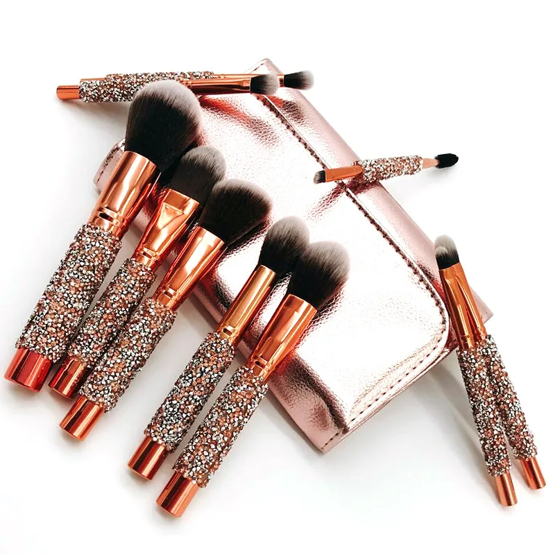 

10 pieces diamond handle beauty makeup brushes tool set 2020 new design, Gold