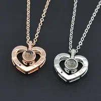 

Valentine Day Gift Couple Jewelry I Love You 100 Language Projection Heart Shaped Pendant Necklace
