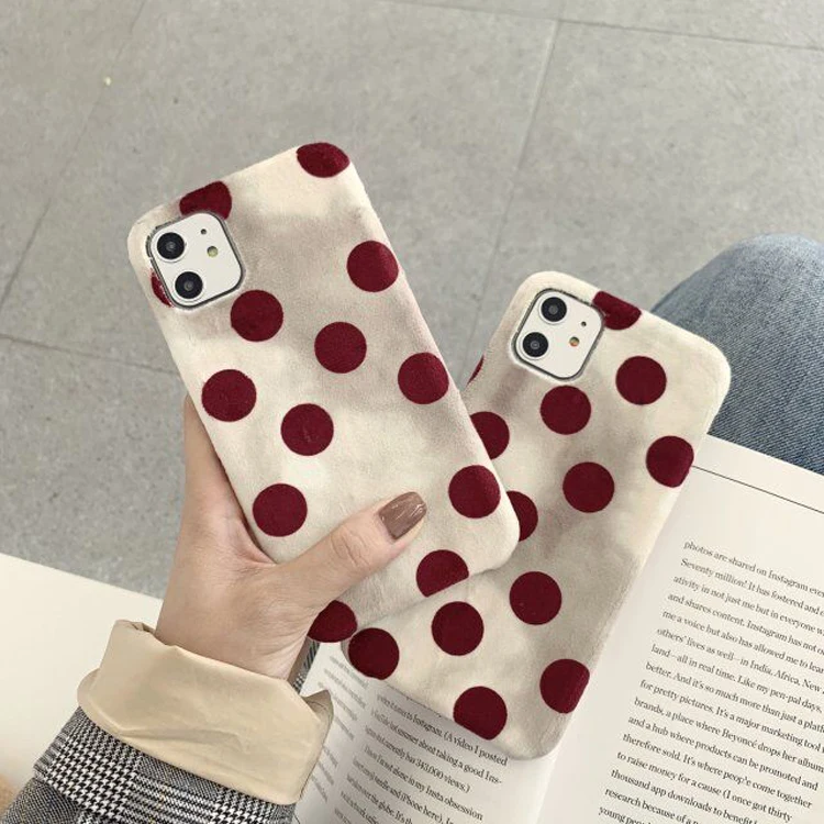 

Classic restoring style cloth short velvet fabric wave point dirty design cell mobile phone cover case for iphone xs max