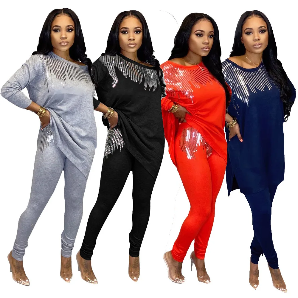 

African style Sequied Casual Two- Piece Set Dashiki Kanga Clothing Wholesale Women Long Sleeve Maxi african clothing for women