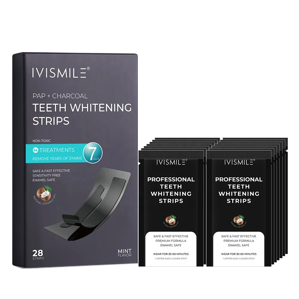 

IVISMILE Wholesale Private Label Mint Flavor Charcoal Teeth Whitening Strips Home Use, Black