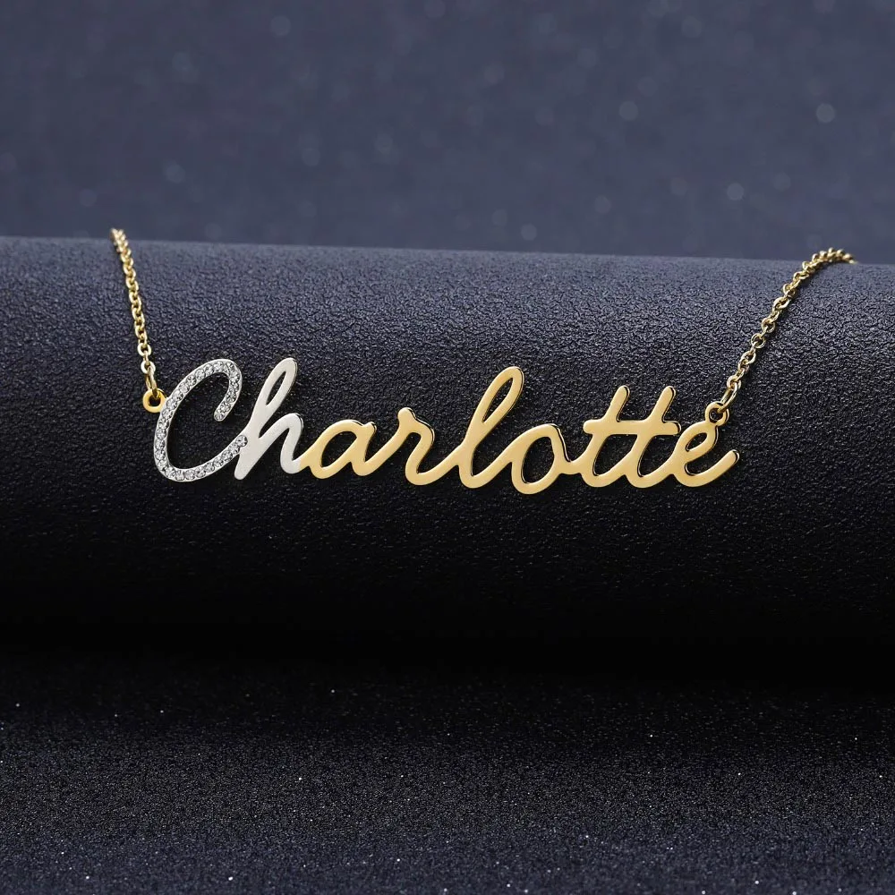 

Customized Jewelry Two Tone Letter Necklace With CZ Custom Name Necklace Stainless Steel Necklace