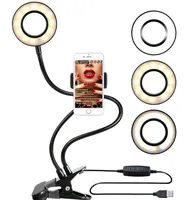 

2019 best selling selfie light ring for live broadcast flexible selfie stand Led ring light with clip cell phone holder