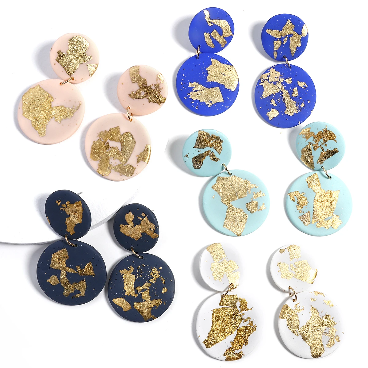 

A1641496E New Design Fashion Double Circle Gold Foil Polymer Clay Earrings For Women