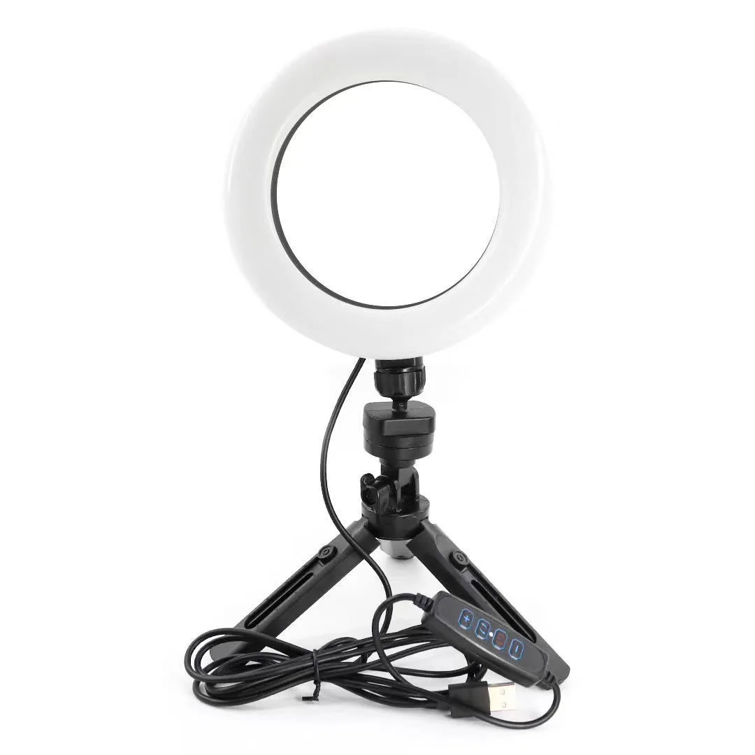 

Dimmable 6 inch Makeup Live Ring Light Led Round Selfie Ring Fill Light with Mobile Phone Holder Desktop Tripod Stand, Black