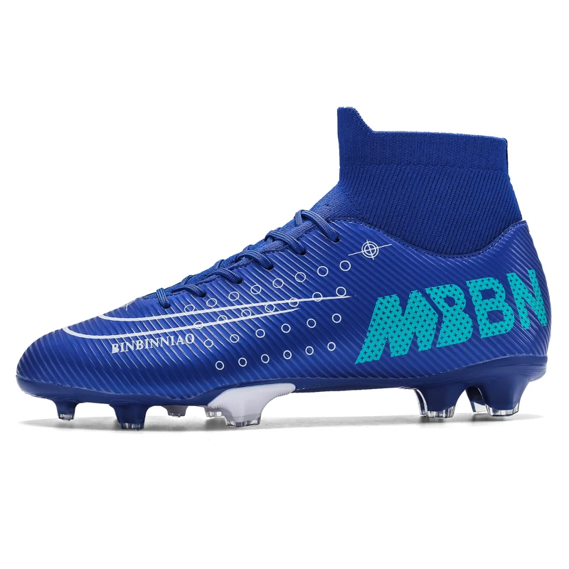 

Men Professional High Ankle Football Boots Boys Spike Outdoor Soccer shoes, Blue;black;green;white