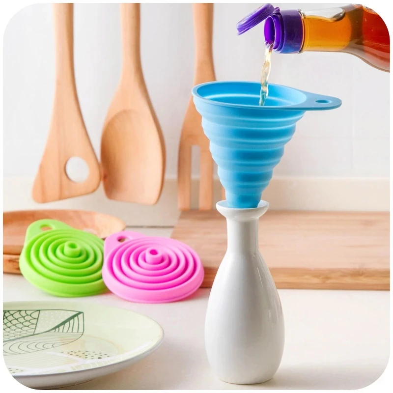 

Bpa Free Food Grade Water Wine Oil Filling Folding Flexible Silicone Collapsible Funnel, Multi-colors