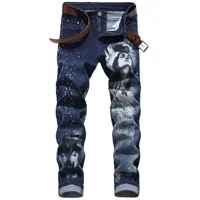 

Wholesale blue biker jeans trousers man destoryed Striped Denim rip new printed jean Pants for men
