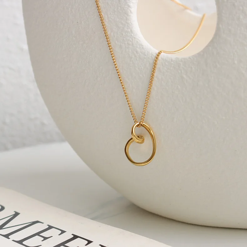 

Abstract Twisted Irregular Love Heart Necklace Hollow Circle Pendants for Necklace Korean Minimalist Stainless Steel Jewelry, Gold