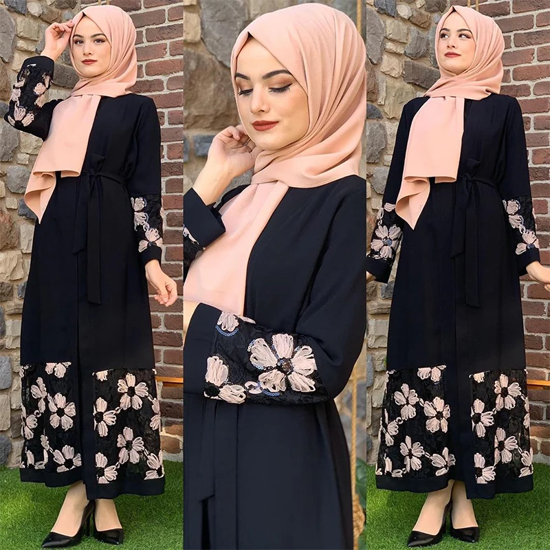 

Floral Party Dress Factory Embroidery Turkish Traditional Islamic Women Black Long Arabia Maxi Dress, Beige