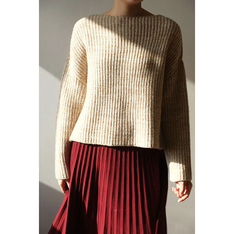 

Hot sales low MOQ comfortable Loose Sweater Crew Neck jumpers knitwear custom knit sweater 100%cashmere pullover sueter mujer