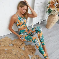 

Leaf Printed conjunto de Yoga Bra Running Leggings Sportswear Gym Wear for Women