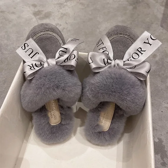 

Trendy Flat Slippers Home Furry Plush Slipper Shoes Designer Winter Luxury Warm Slippers, Picture