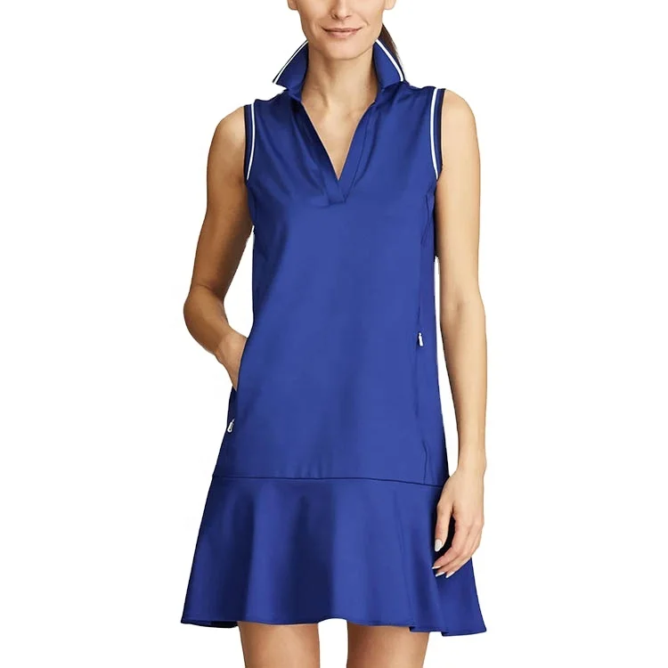 

Factory Custom Summer Sports Dresses Blue Sexy V-neck Sleeveless Top Golf Sport Casual Dresses Women