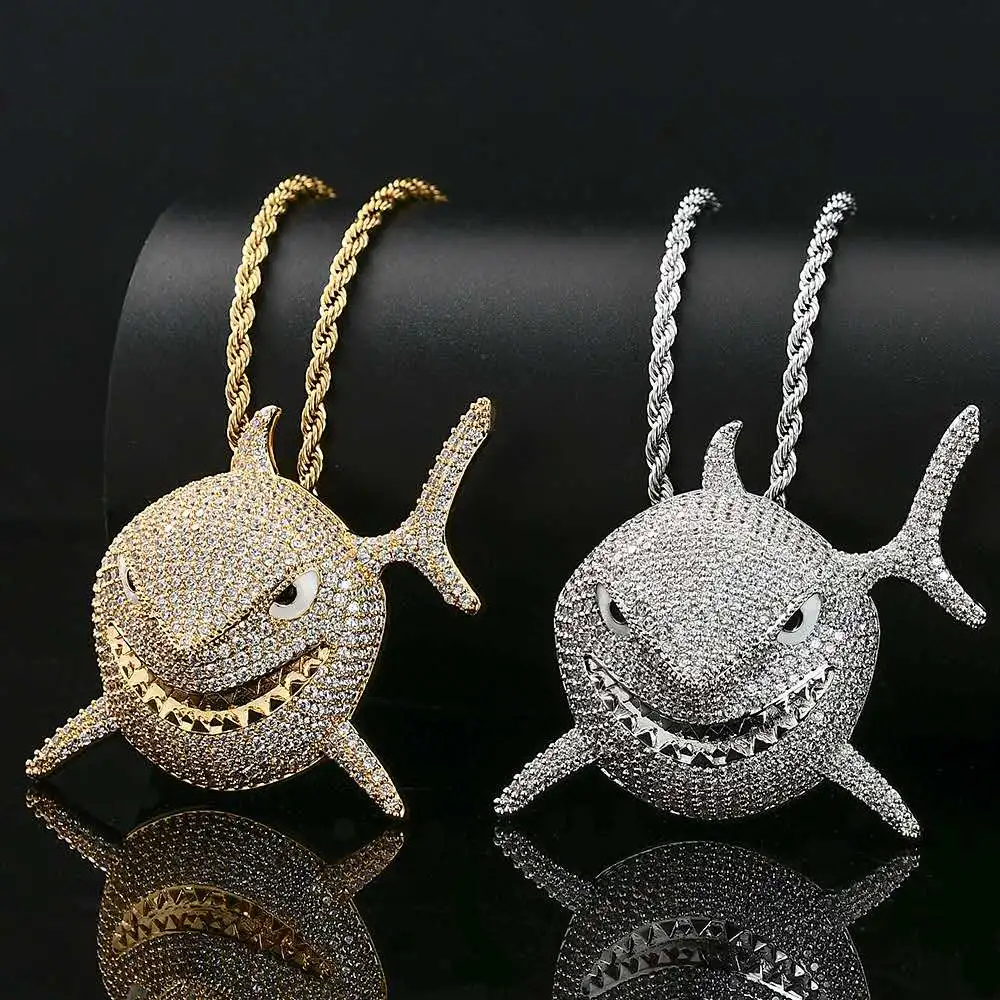 

Fashionable initial zircon shark full drill personality men's trendy necklace