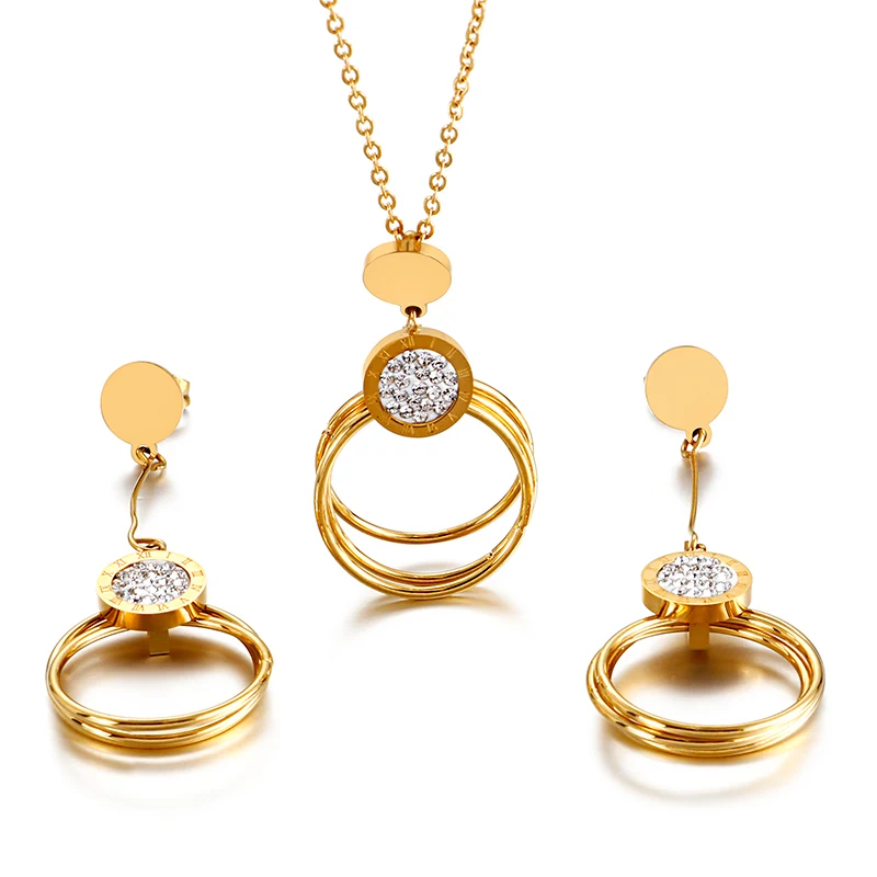 

2020 Wholesale Jewelry Set Stainless Steel Hollow Circle Earing And Necklace Set