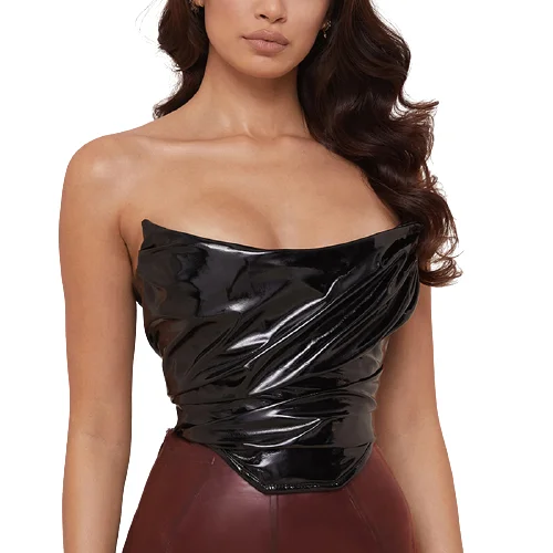

Amazon Hot Women's Sexy Strapless PU Leather Corset Vest Crop Top Woman