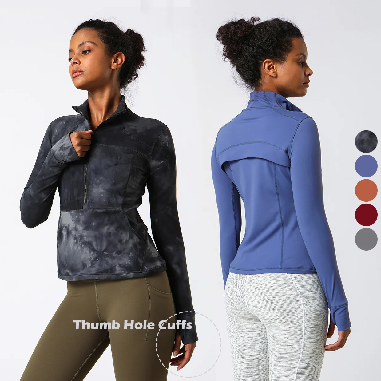 

2021 New women nylon soft slim fitting with half zipper yoga workout fitness sports jacket, In stock color or custom color