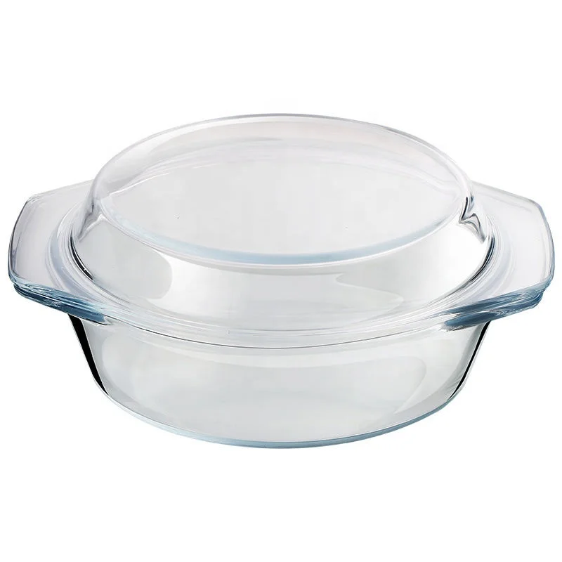 

1.5L Large round microwave safe High Temperature Resistant clear Borosilicate glass salad bowl with glass lid, Transparent