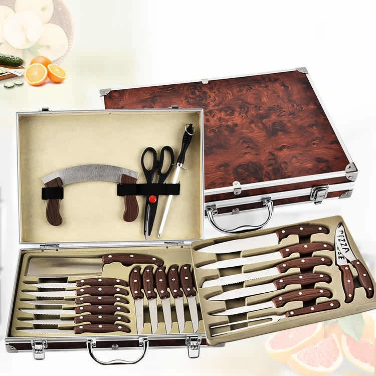 

25 pieces stainless steel multi-purpose chef tool set with aluminum box, Silver