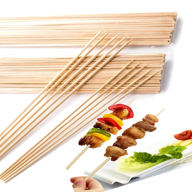 

Disposable Bamboo BBQ Sticsk Fruit Food Picks Marshmallow Roasting Sticks BBQ Stick, Bamboo color