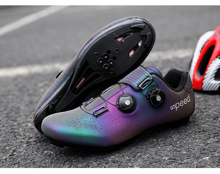 

hot sales custom professional microfiber speed Purple Reflective men's off road bike cycling shoes with pedal cleats