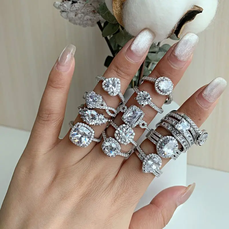 

Factory direct NO MOQ exquisite 925 sterling silver square white cubic zirconia ring wedding ring women