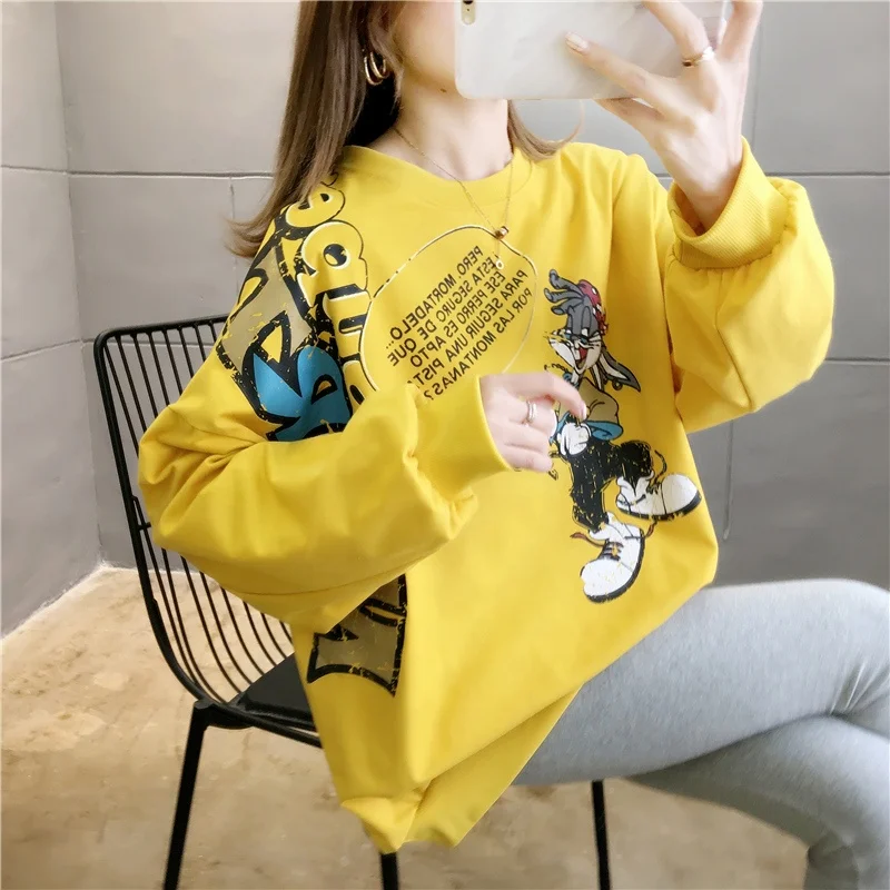 

2020 New Casual Cartoon Mouse Hoodies Women Long Sleeve Pullover Tops Coat Sweatshirt Clothing Female Autumn Winter Loose Coat