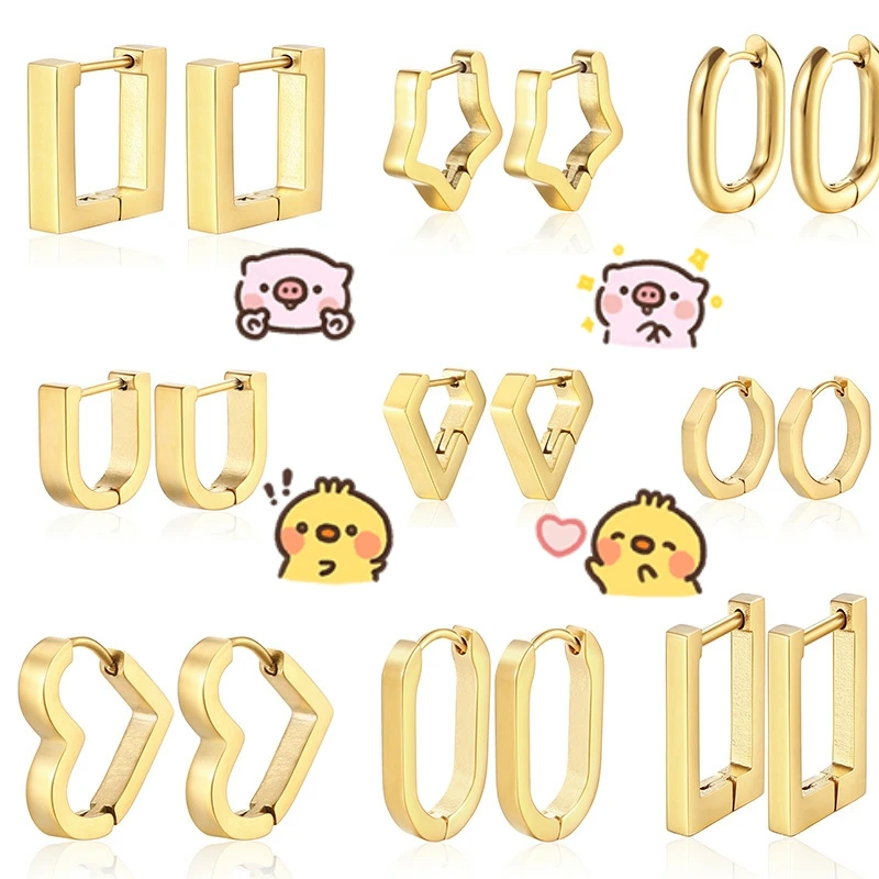 

Mgirlshe Costume minimalist Womens Fashion Retro Titanium stainless steel Big Trendy 925 sliver Gold Square large Hoop Earrings, Custom color