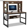 Free Shipping USA Tribesigns Modern Wooden Writing Desk with Storage Shelves Study Table Vintage Office Computer Desk with Hutch