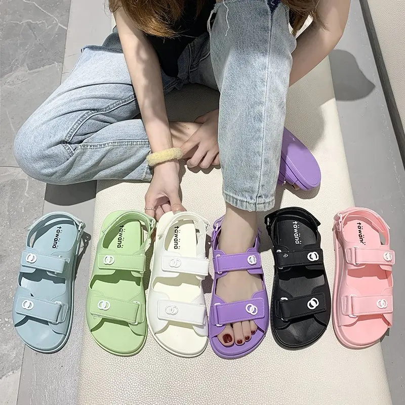 

2020 Casual Ladies Platform Women Shoes Summer Flat Sandals For Girls, White/black/pink/purple/blue/green