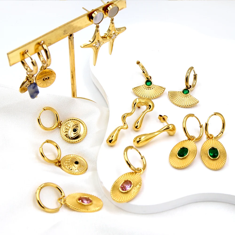 

Good Price China 18K PVD Gold Plated Earrings Wholesale Bulk Crystal Stone Earrings Fancy Stainless Steel Hoop Earring