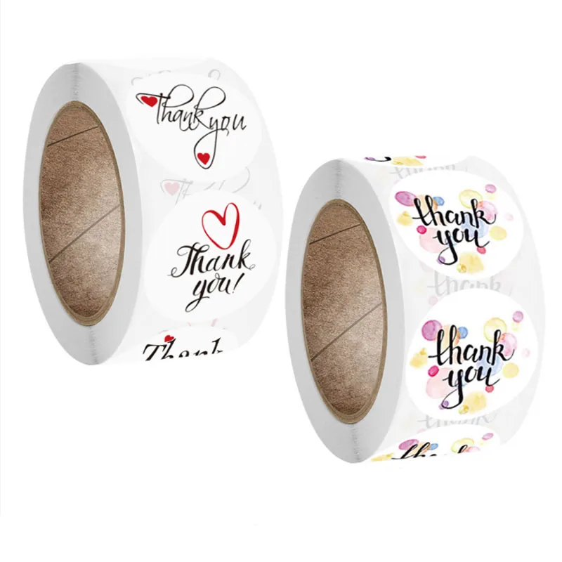 

500pcs/roll Thank you floral sticker label Round Colorful Sticker Rolls For Business Package Gift Decoration Stationery Stickers