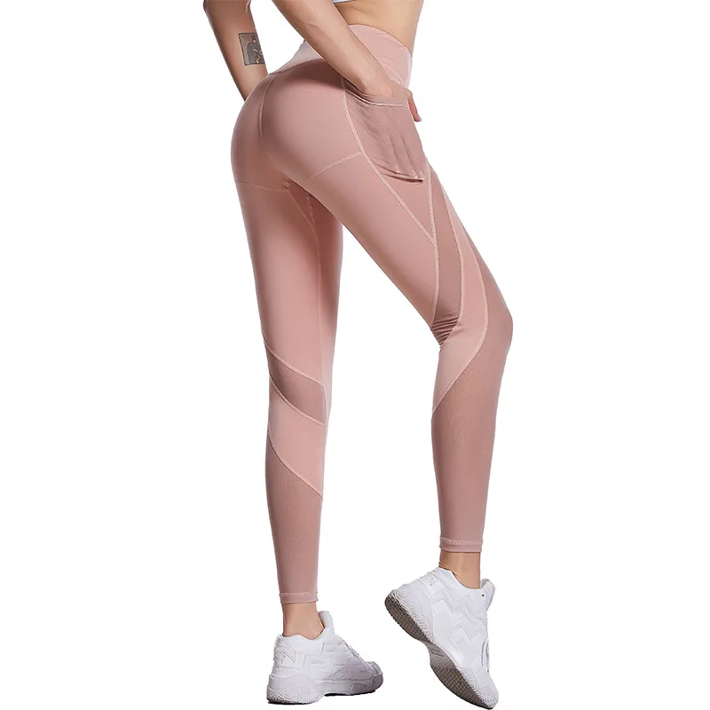 

Women Custom Gym Fitness Compression Workout Sport Mesh Tights Leggings Yoga Pants With Pocket