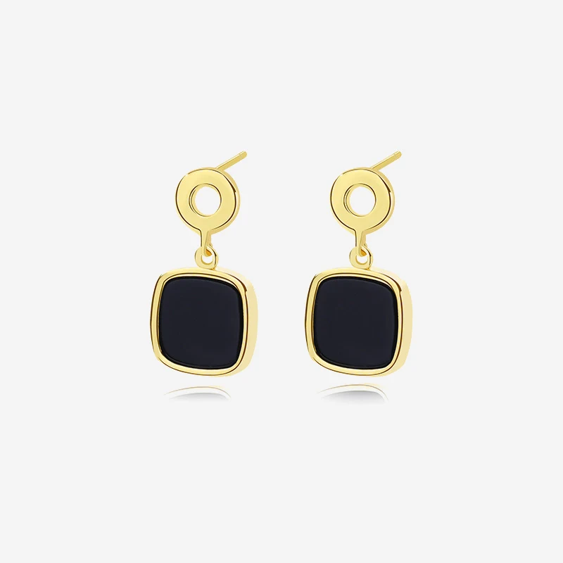 

VIANRLA Sterling Silver Earrings Geometry Charms 18k Gold Plated Black Enamel Fashion Jewelry Earring Women Dropshipping