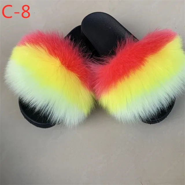 

Wholesale American Hot Selling Faux Fur Slippers Ladies Indoor Fashion Color Slide, Picture