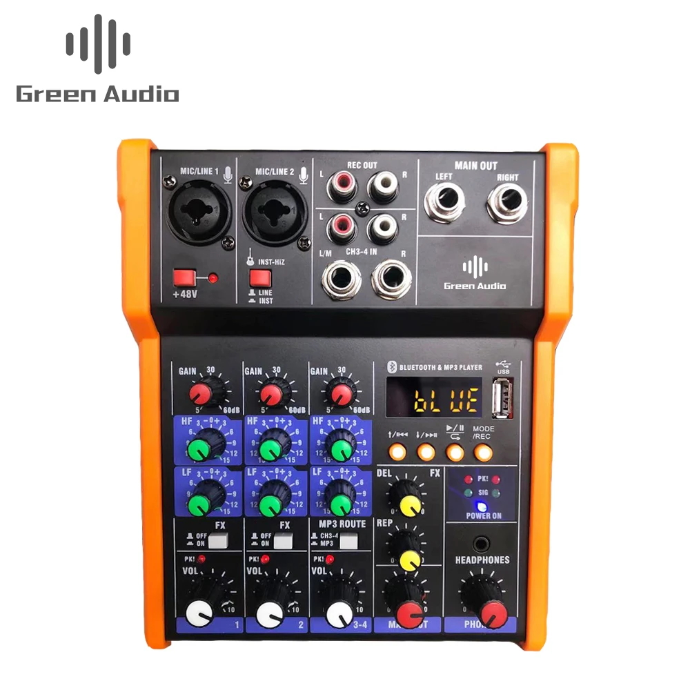 
GAX-G4 Portable bluetooth G4 Sound Mixing Console Audio Mixer Record 48V Phantom Power Effects 4 Channels Audio Mixer with USB 