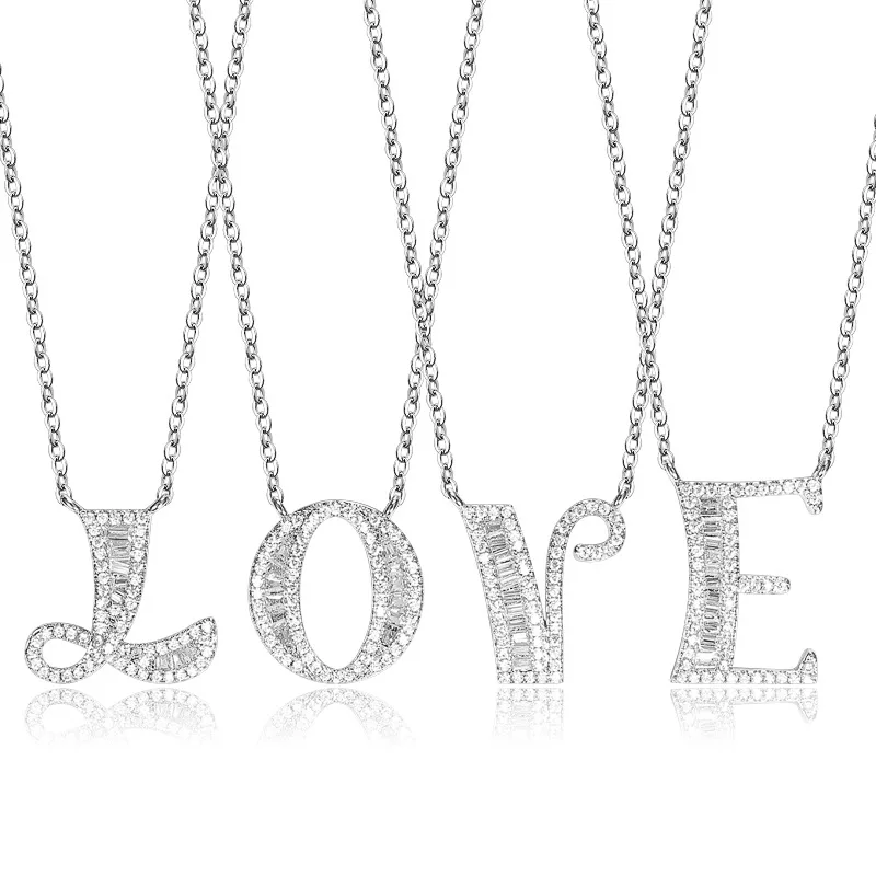 

Diamond Name Necklace Initial Alphabet Letters Pendant Fashion Zircon Paved Initial Necklace Women