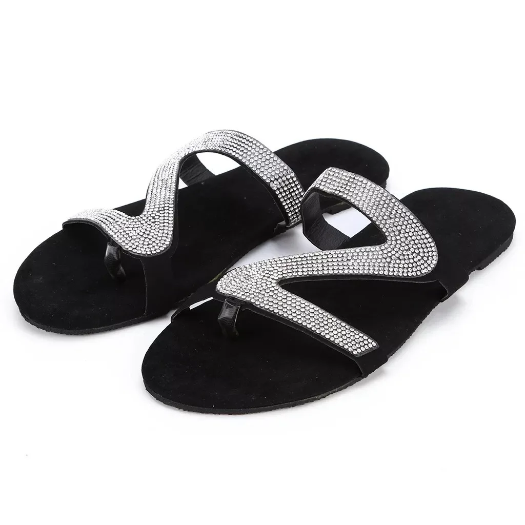 

Women's Shoes Diamond Flat Sandals Plus Size Slippers with Rhinestone for Women PVC Summer PU Plaid Slides Deodorization