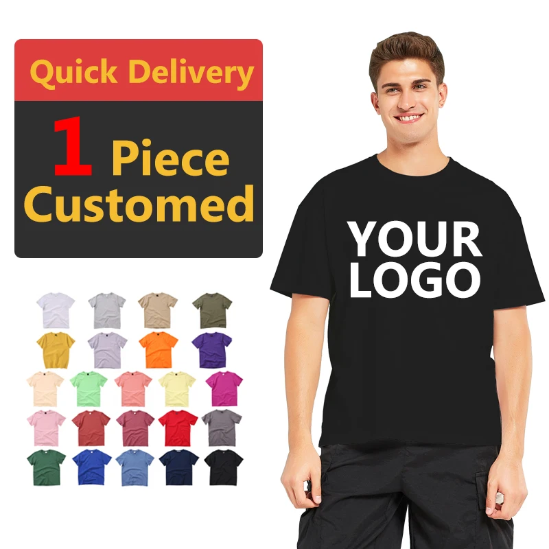 

1 PCS Custom Printing High Street Crew neck Solid T-shirt 200Gsm 100% Cotton Oversized Tshirts Blank T Shirts For Men Stylish