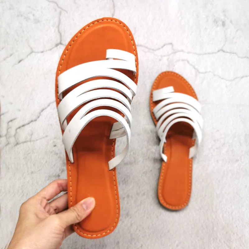 

Comfort Leather Roman Sandals Retro Women's Gladiator Casual Shoes Soft Flat with Beach Slides Outside Travel Summer Shoe