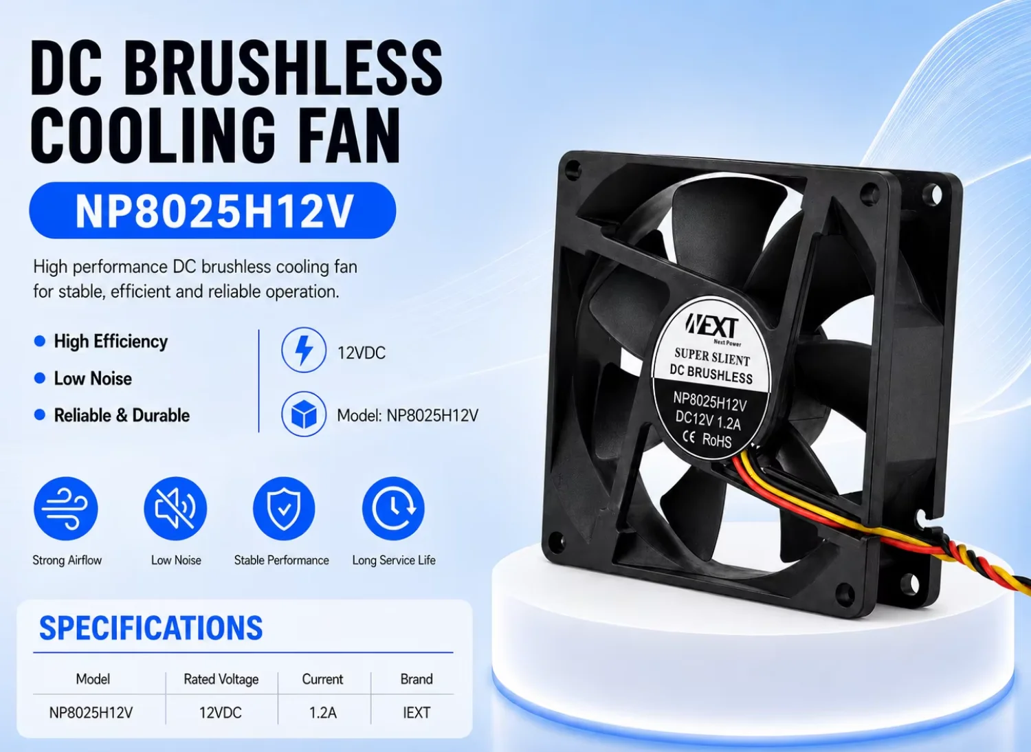 Axial Flow Fan, NEXT, NP8025H12V, 12V, 1.2A - detail 4