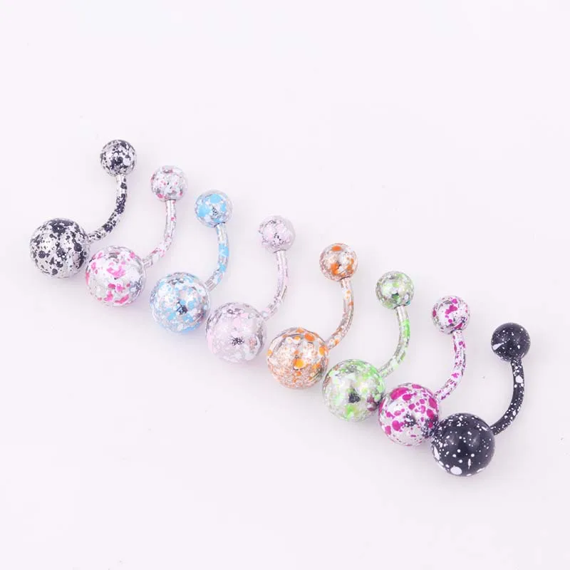 

2021 Sailing Piercing Jewelry 316L Stainless Steel Rainbow Paint Belly Rings Barbell Pearl Navel Belly Button Ring