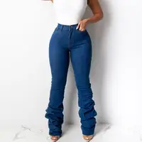 

New design plus size high waist buy wholesale denim flare jeans pants for women